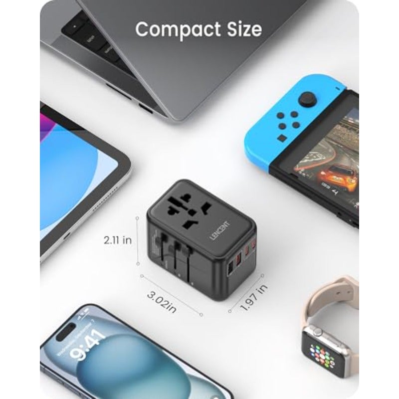 محول سفر عالمي GaN3 65W شاحن دولي أسود 2 USB-A QC4.0 و2 PD3.0 نوع-C شحن سريع عالمي محول مقبس أوروبي للأيفون جالاكسي لابتوب الولايات المتحدة الأمريكية المملكة المتحدة الاتحاد الأوروبي أستراليا - Image 5