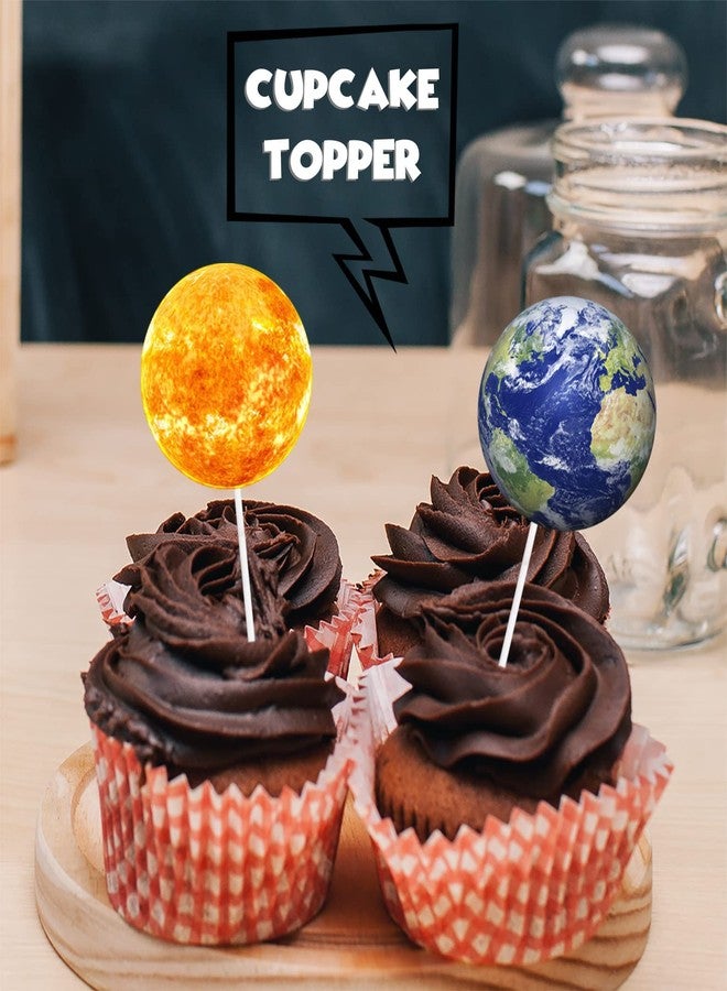 LETLIMIT 18pcs Glitter Dessert Cupcake Topper for Solar System Outer Space Universe Theme Decor Supplies Baby Shower Boy Girl Happy Birthday Celestial Day Party Decoration - Image 5