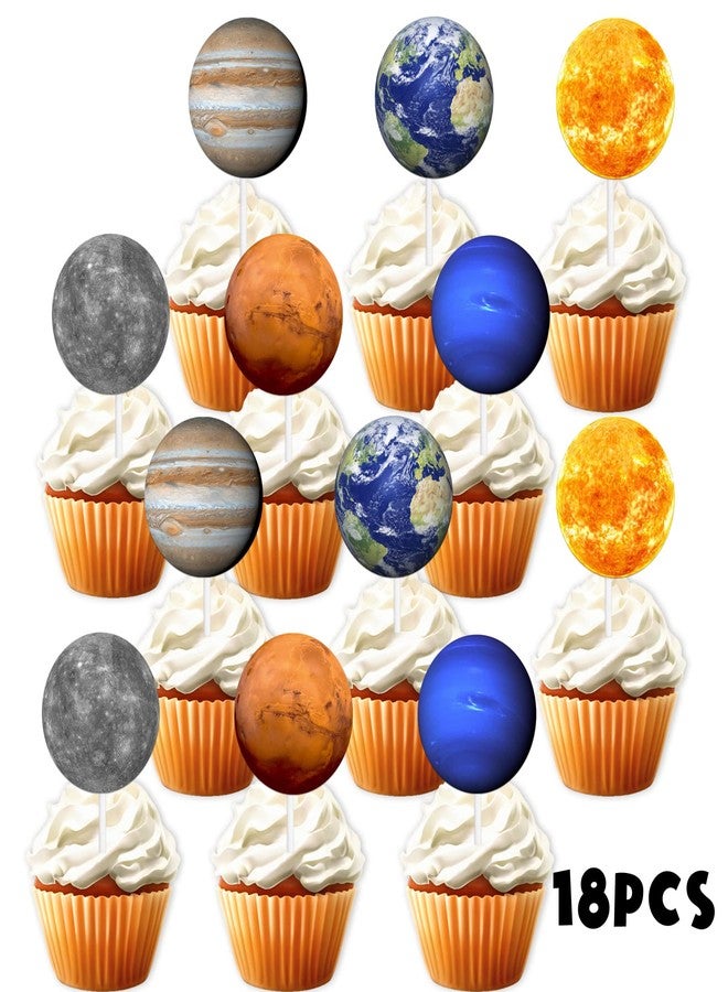 LETLIMIT 18pcs Glitter Dessert Cupcake Topper for Solar System Outer Space Universe Theme Decor Supplies Baby Shower Boy Girl Happy Birthday Celestial Day Party Decoration - Image 3