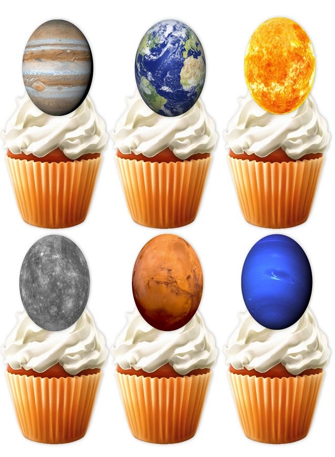 LETLIMIT 18pcs Glitter Dessert Cupcake Topper for Solar System Outer Space Universe Theme Decor Supplies Baby Shower Boy Girl Happy Birthday Celestial Day Party Decoration - Image 1