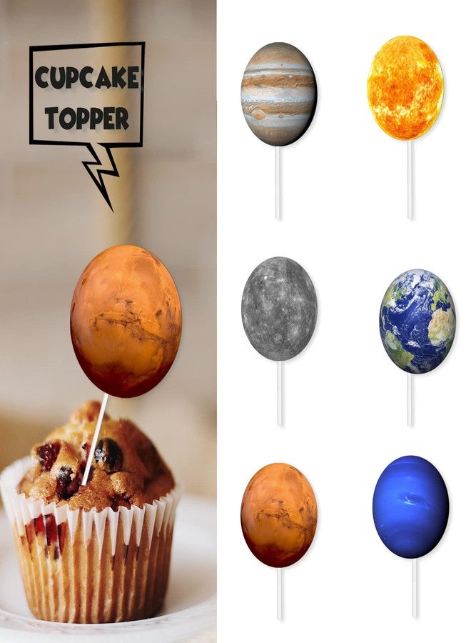 LETLIMIT 18pcs Glitter Dessert Cupcake Topper for Solar System Outer Space Universe Theme Decor Supplies Baby Shower Boy Girl Happy Birthday Celestial Day Party Decoration - Image 2