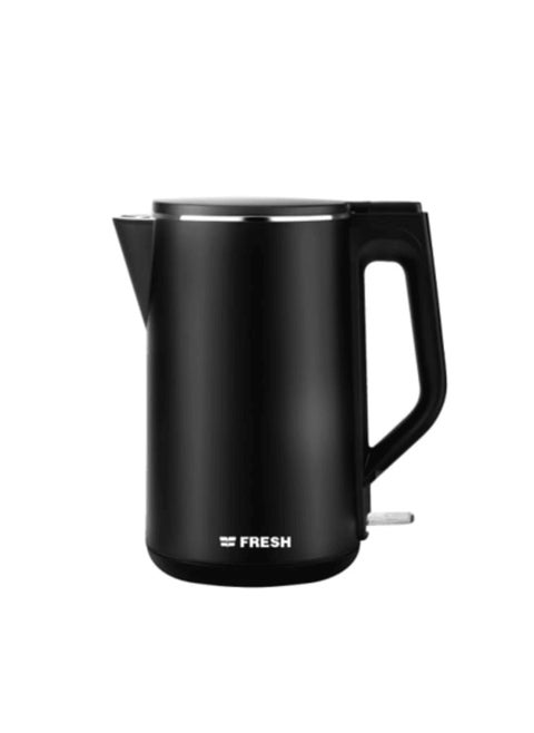 Fresh 1.7L 2200W Double Layer Black Electric Kettle with Stainless Steel Interior