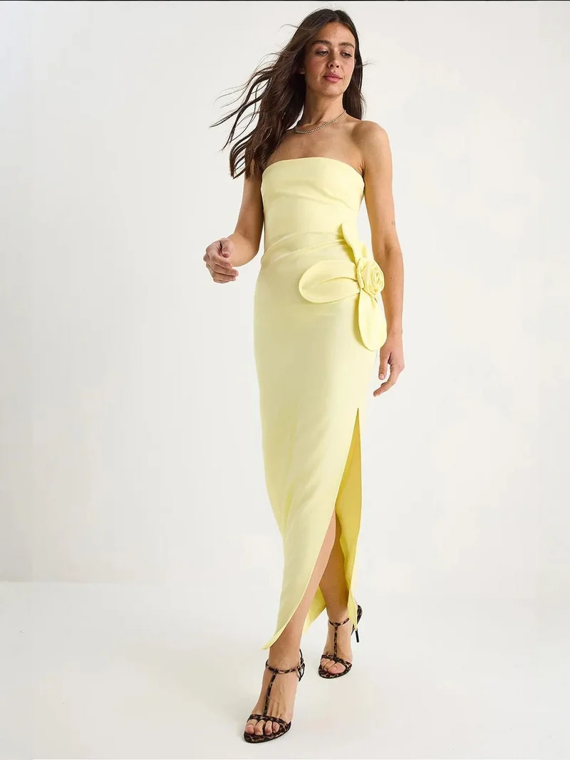 بيانكو لوتشي فستان ماكسي بدون حمالات بطبعة زهور مع تفاصيل فيونكة