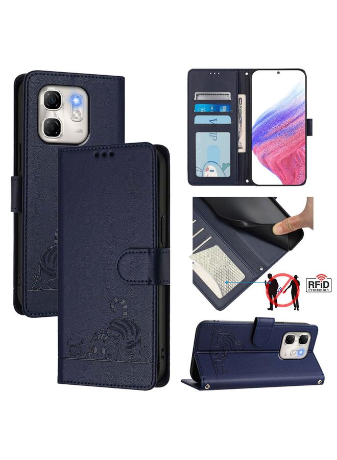 S-TOP Case For Infinix Hot 50i 5G / Smart 9 4G Cat Rat Embossed Pattern RFID Leather Phone Case with Lanyard - Image 1
