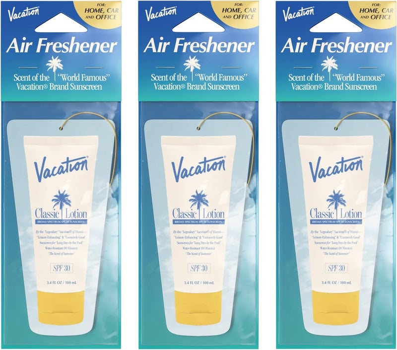 VACATION Hanging Air Freshener, Award-Winning Signature Sunscreen Scent, Deodorizer for Car, Home & Office (Pack of 3) - Image 1