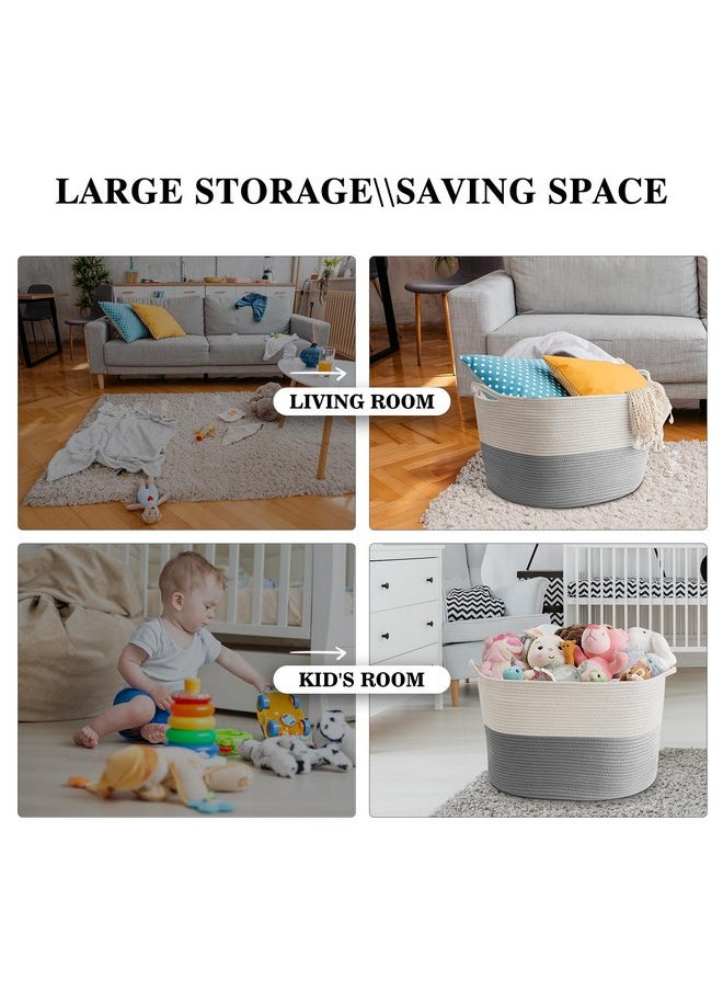 Maliton XXXLarge Blanket Basket Living Room - 22" x 22" x 14" Cotton Rope Baskets for Storage - Large Woven Basket for Toys, Towels, Pillows, Clothes- Rope Laundry Basket with Handles - Nursery Hamper Bin  - Image 2