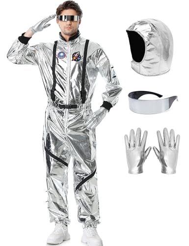 Lydoesy Astronaut Costume Adult Silver Spaceman Suit for Men Women Halloween Pretend Role Play - Image 1