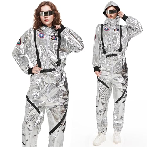 Lydoesy Astronaut Costume Adult Silver Spaceman Suit for Men Women Halloween Pretend Role Play - Image 4