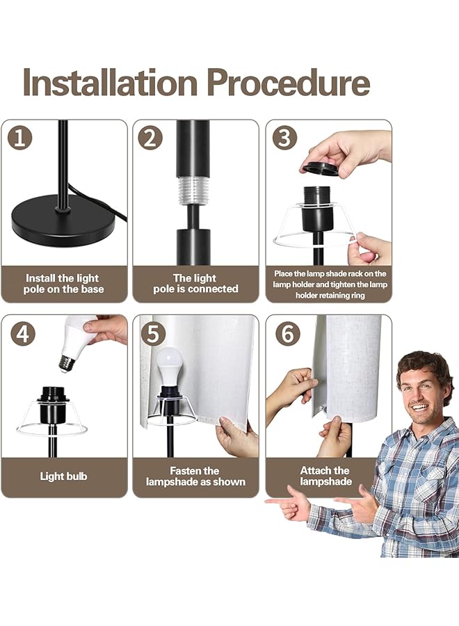 erorex Floor Lamp 3 Color Temperature Modern Led Standing Lamp Elegant Tall Lamps With Linen Lamp Shade Black Pole Lamp With Foot Switch Stepless Dimmer Floor Lamps For Living Room Bedroom Office - Image 5