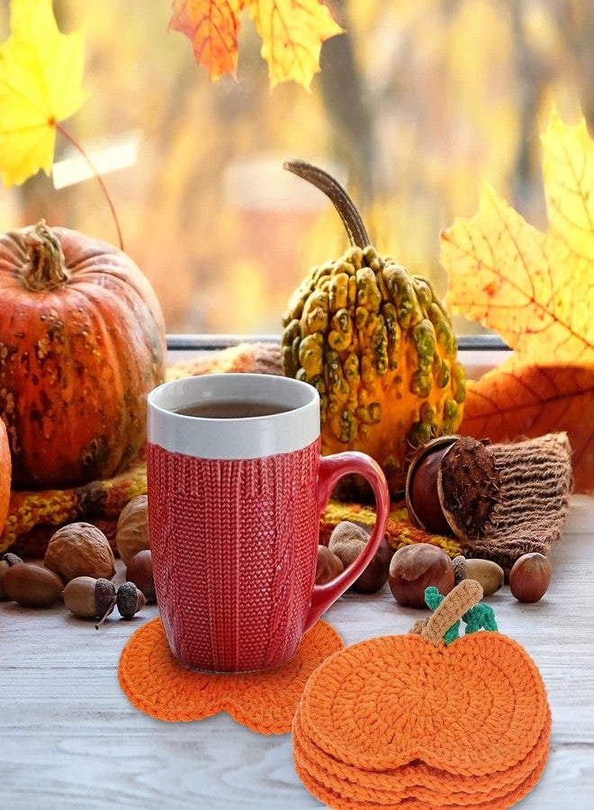 وولاين مجموعة من 4 قواعد أكواب على شكل يقطين خريفي من والين، مصنوعة يدويًا بالكروشيه، مثالية لتزيين الأكواب في الخريف، وعيد الشكر، والهالوين، والمنزل، والمطبخ، والمكتب، وحفلات الانتقال إلى منزل جديد. - Image 4