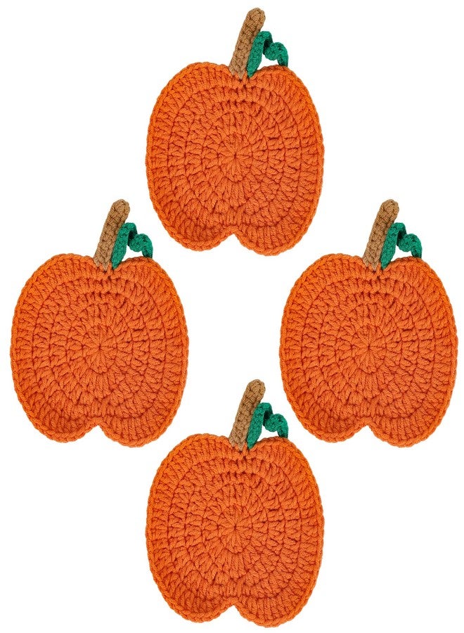 وولاين مجموعة من 4 قواعد أكواب على شكل يقطين خريفي من والين، مصنوعة يدويًا بالكروشيه، مثالية لتزيين الأكواب في الخريف، وعيد الشكر، والهالوين، والمنزل، والمطبخ، والمكتب، وحفلات الانتقال إلى منزل جديد. - Image 1