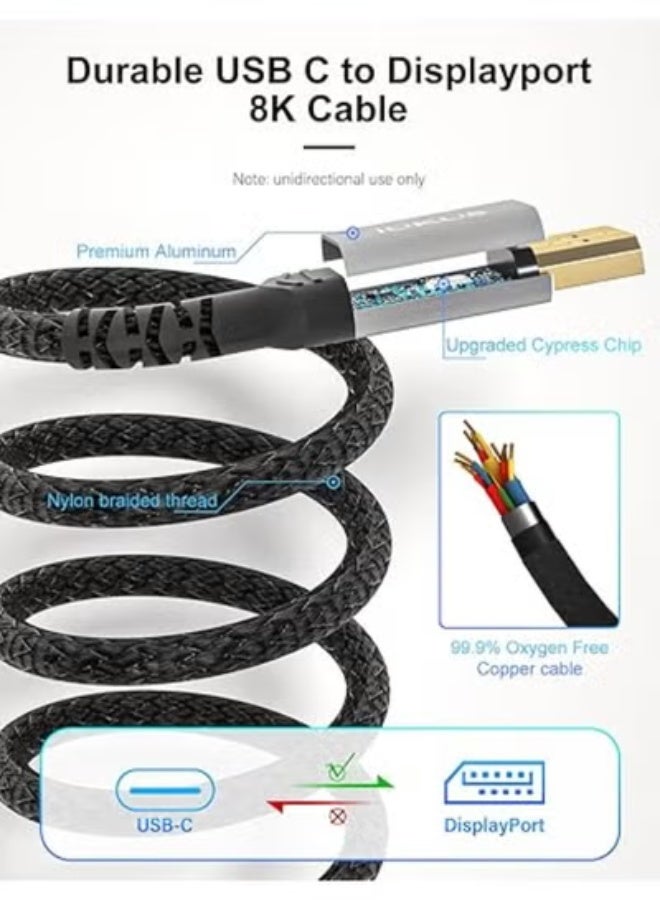كيبل USB نوع C إلى منفذ عرض 1.4 – دقة 8K عالية وسرعة نقل فائقة متوافق مع ثاندربولت 3/4 - Image 3