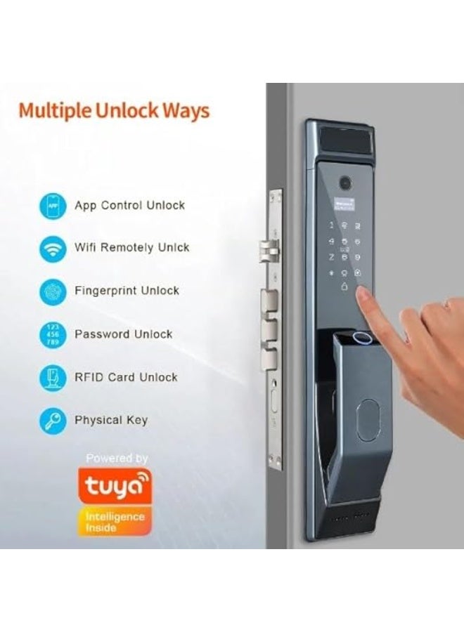 Tuya Smart door lock equipped with a camera and supports Face ID, fingerprint, password, phone application (Tuya Smart), card and key - Image 4