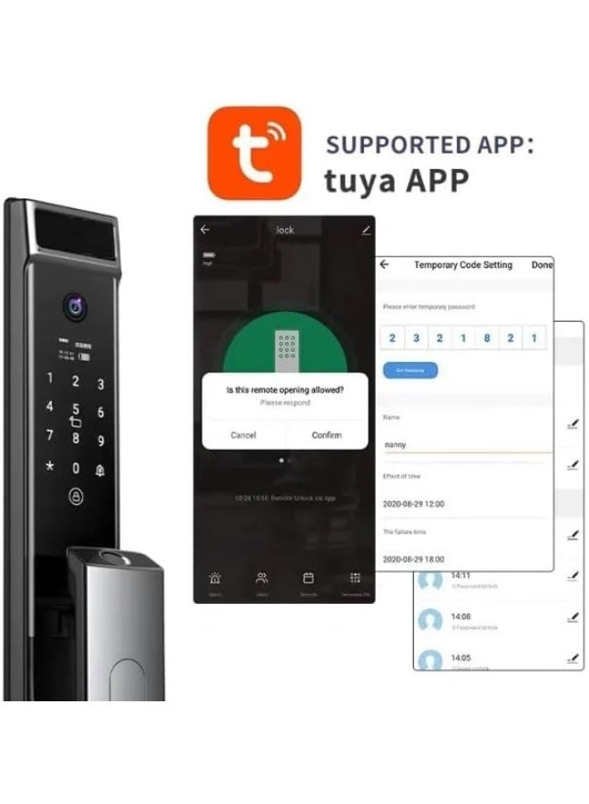 Tuya Smart door lock equipped with a camera and supports Face ID, fingerprint, password, phone application (Tuya Smart), card and key - Image 3