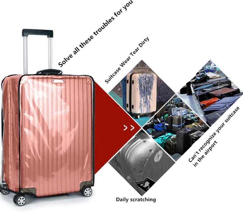 Esholife Luggage Covers for Suitcase Tsa Approved Clear PVC Waterproof Suitcase Covers Luggage Protectors, Black frame, M(22-25inch luggage) - Image 4
