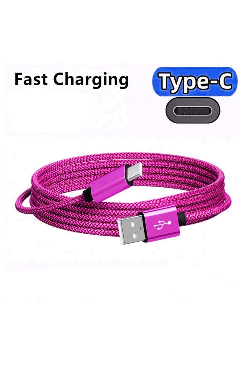 1m Rose Red USB A to Type C Charging Cable Nylon Data Cable Fast Charger For Huawei Samsung Android
