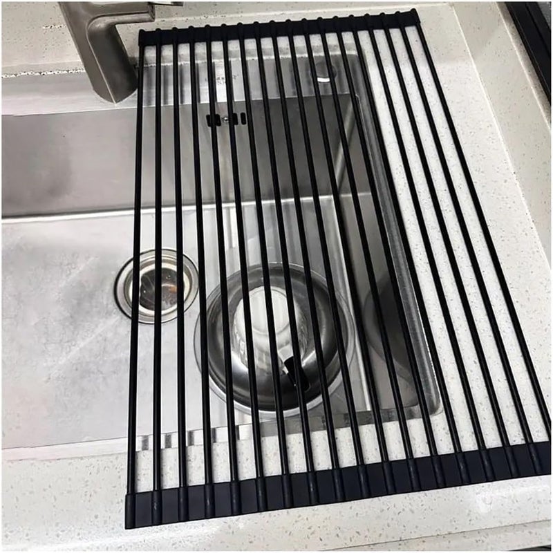 43/52 CM Expandable Roll Up Dish Drying Rack Collapsible Anti-Slip Heat-Resistant Multipurpose Dishes Drainer - Image 1