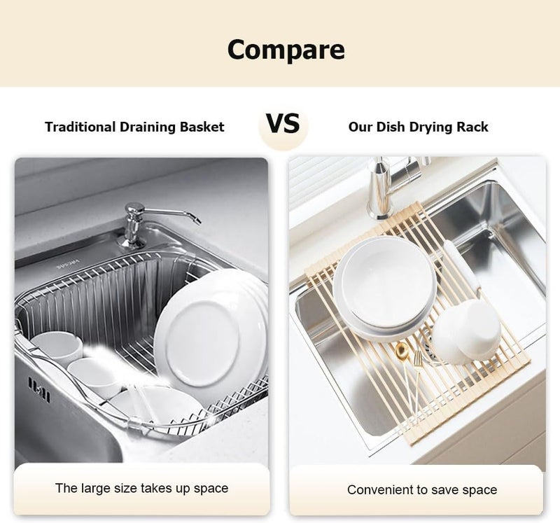 43/52 CM Expandable Roll Up Dish Drying Rack Collapsible Anti-Slip Heat-Resistant Multipurpose Dishes Drainer - Image 2