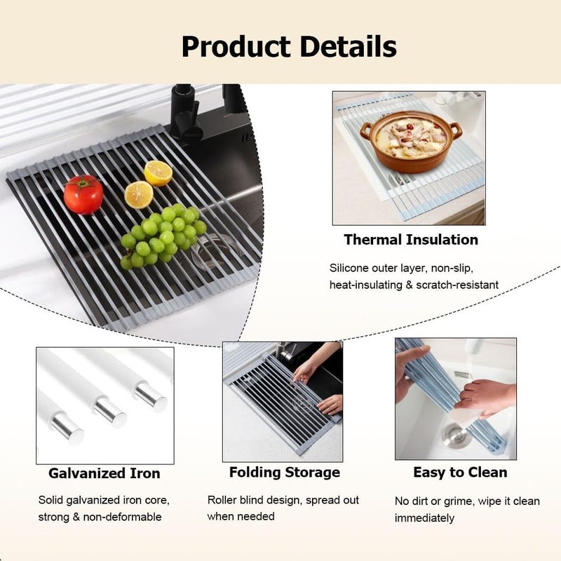 43/52 CM Expandable Roll Up Dish Drying Rack Collapsible Anti-Slip Heat-Resistant Multipurpose Dishes Drainer - Image 5