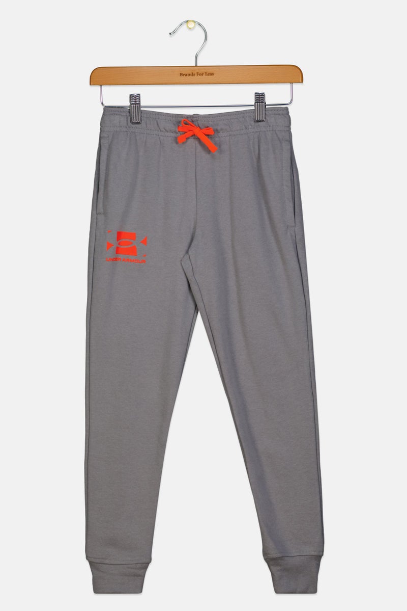 UNDER ARMOUR Kids Boy Loose Fit Brand Logo Sweatpants, Grey - Image 2
