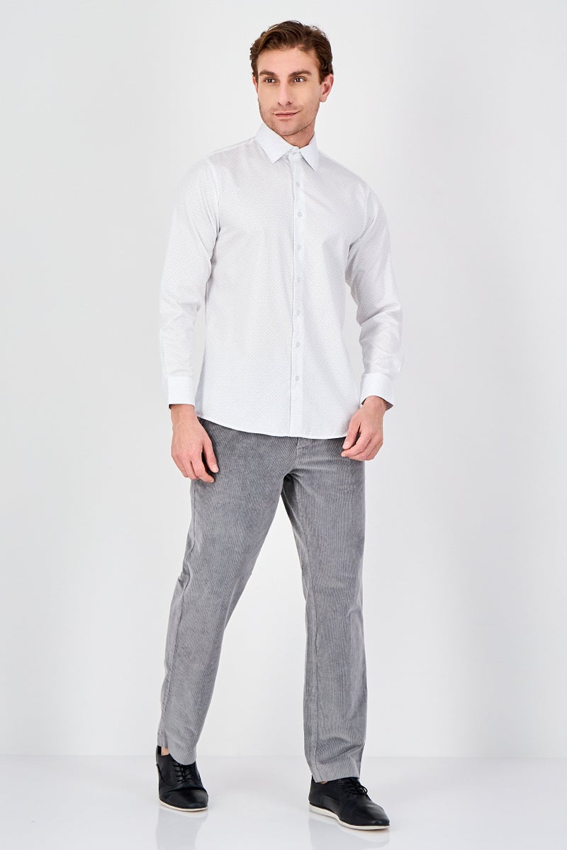 Chaps Men Regular Fit Micro Dot Long Sleeve Dress Shirt, White - Image 4