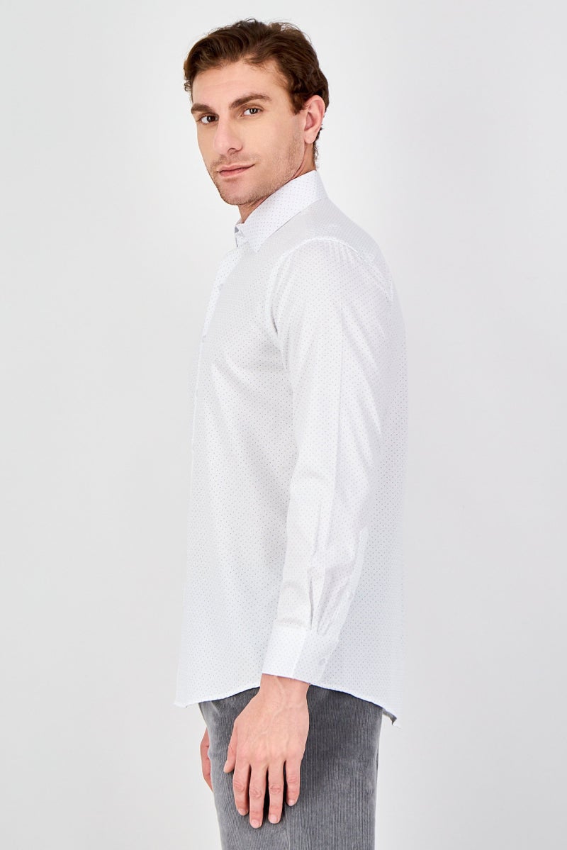 Chaps Men Regular Fit Micro Dot Long Sleeve Dress Shirt, White - Image 2