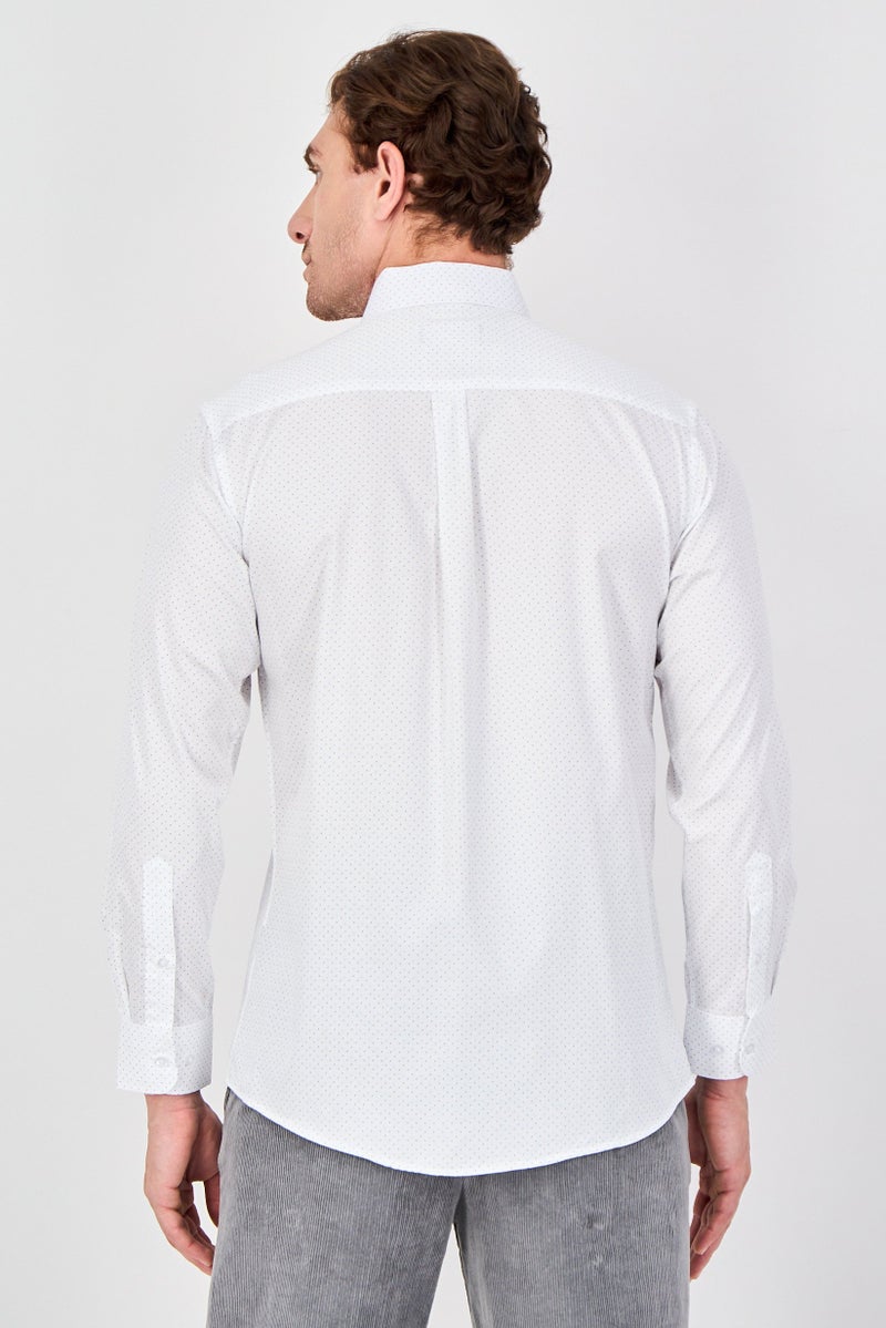 Chaps Men Regular Fit Micro Dot Long Sleeve Dress Shirt, White - Image 3