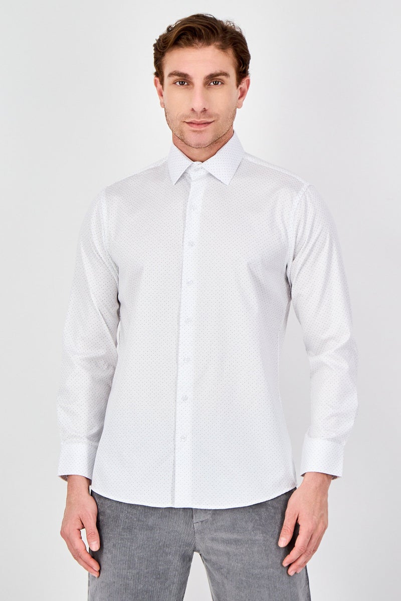 Chaps Men Regular Fit Micro Dot Long Sleeve Dress Shirt, White - Image 1