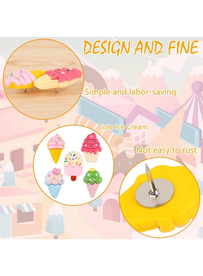 ميكيميكي MIKIMIQI 30 قطعة من دبابيس دفع الآيس كريم، دبابيس دفع الآيس كريم الراتنجية، دبابيس إبهام مزخرفة لطيفة للوحة الفلين، دبابيس إبهام للوحة الإعلانات والصور ودبابيس الحائط ولوازم المكتب - Image 3