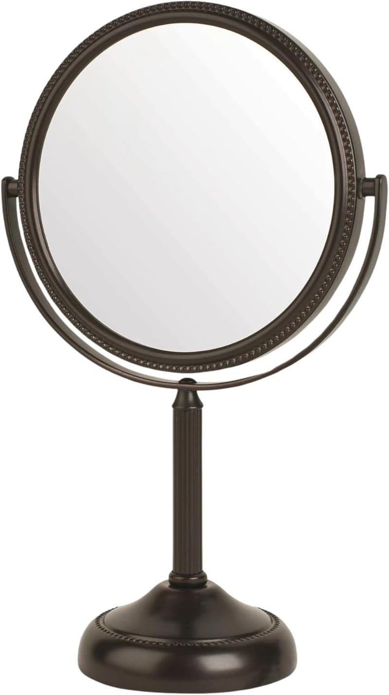 Jerdon Two-Sided Tabletop Makeup Mirror with 1X & 10X Magnification - 6-Inch Diameter, Modern Bronze Finish, Swivel Design - Image 1