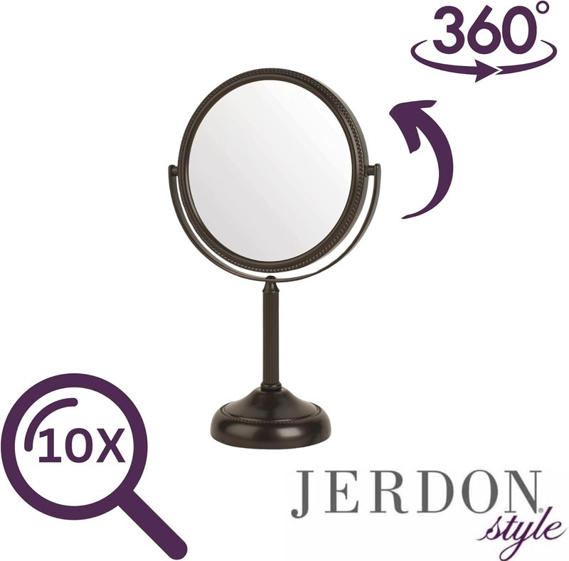 Jerdon Two-Sided Tabletop Makeup Mirror with 1X & 10X Magnification - 6-Inch Diameter, Modern Bronze Finish, Swivel Design - Image 5