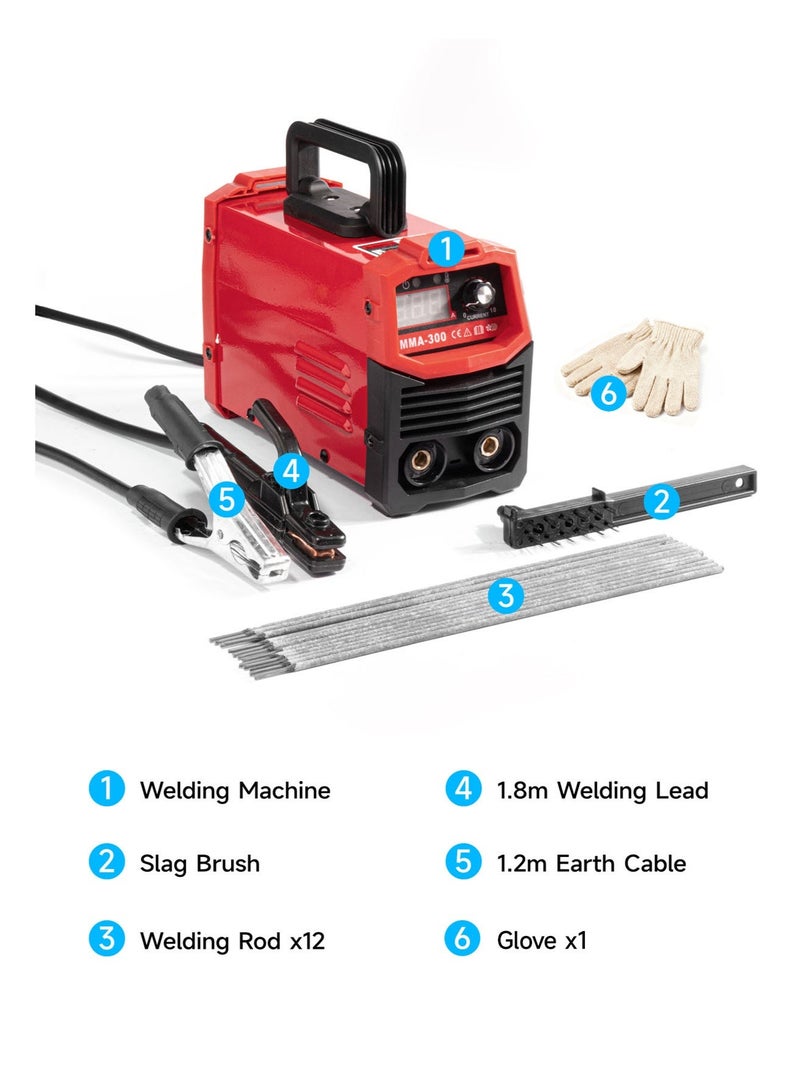 الواحة الذهبية  آلة لحام عاكس تيار مستمر 300 أمبير 220 فولت | آلة لحام صغيرة محمولة بدرجة صناعية | شاشة عرض رقمية LED ذكية | مثالية لهياكل الصلب، إصلاح السيارات ولحام المنازل | كفاءة طاقة عالية وأداء ثابت - Image 2