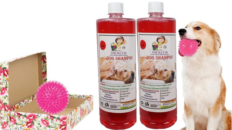 swacch Shampoo | Puppy Safe Shampoo | PH Balanced | Ditch to Itch for Dog Shampoo 2 Litre (Jasmine) + Spike Ball Chew Toy Combo Pack - Image 1