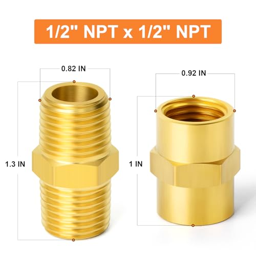 GASHER 24PCS Brass Pipe Fitting Hex Nipple Brass Hex Coupler 12 x 12 NPT Male Thread Pipe 12Inch x 12Inch NPT Female Thread Pipe - Image 3
