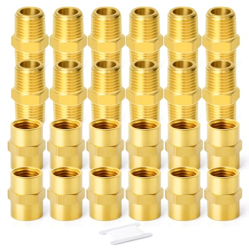 GASHER 24PCS Brass Pipe Fitting Hex Nipple Brass Hex Coupler 12 x 12 NPT Male Thread Pipe 12Inch x 12Inch NPT Female Thread Pipe - Image 1