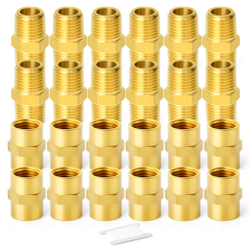 GASHER 24PCS Brass Pipe Fitting Hex Nipple Brass Hex Coupler 12 x 12 NPT Male Thread Pipe 12Inch x 12Inch NPT Female Thread Pipe - Image 2