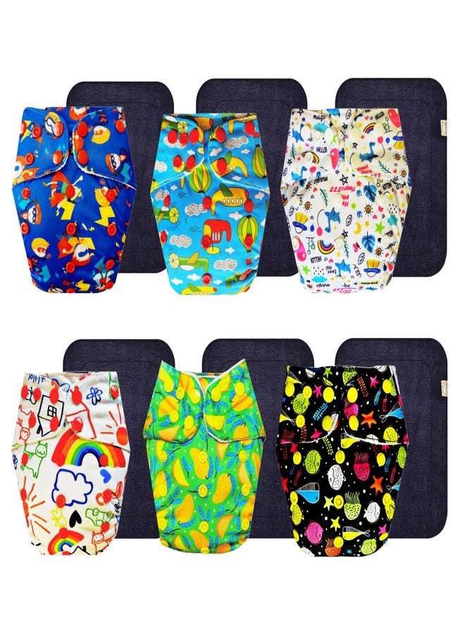 Dumbledo Premium Cloth Diaper with Black Insert (Pack of 6) | Dry Feel and Comfortable | Breathable | Travel Friendly | Worry-Free Diapering | 3 Months - 3 Years | Unisex Baby - Image 1