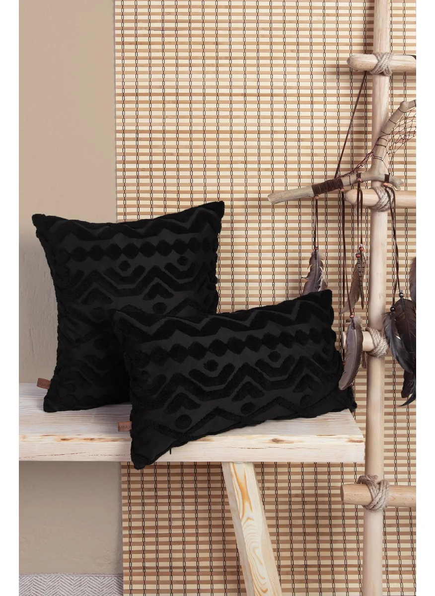 Hamur Dough Bohemian Special Design Punch Punch Pattern Square Decorative Throw Pillow Case Letta Black