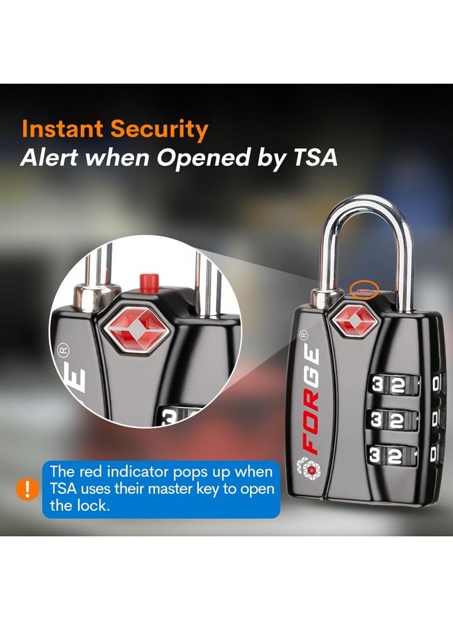 Forge Forge TSA Luggage Combination Lock - Open Alert Indicator, Easy Read Dials, Alloy Body- Ideal for Travel, Lockers, Bags (Black 4PK)  - Image 3