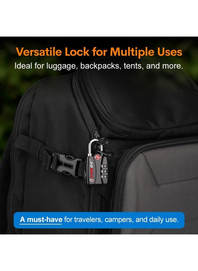 Forge Forge TSA Luggage Combination Lock - Open Alert Indicator, Easy Read Dials, Alloy Body- Ideal for Travel, Lockers, Bags (Black 4PK)  - Image 5