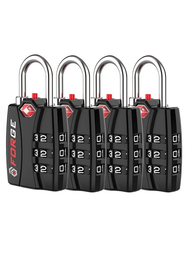 Forge Forge TSA Luggage Combination Lock - Open Alert Indicator, Easy Read Dials, Alloy Body- Ideal for Travel, Lockers, Bags (Black 4PK)  - Image 1