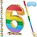 PCFING 20 Inch Number 6 Piata Rainbow with 30 Inch Piata Stick Blindfold Confetti for Boys Girls Adults Birthday Party Decorations Anniversary Celebration Fiesta - Image 2
