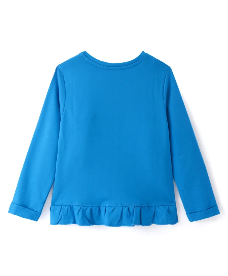 Pine Kids Pine Kids Cotton Knit Full Sleeves Top with Text Print Bow & Frill Detailing - Blue