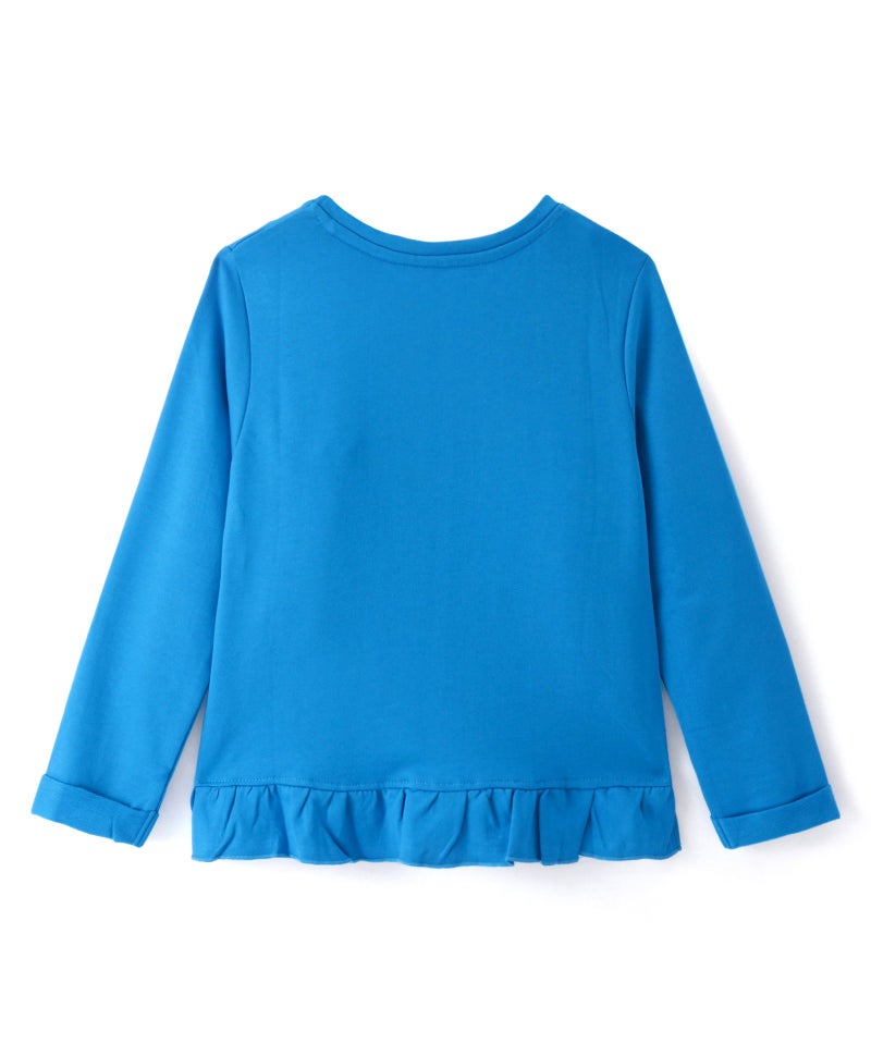 Pine Kids Cotton Knit Full Sleeves Top with Text Print Bow & Frill Detailing - Blue - Image 2