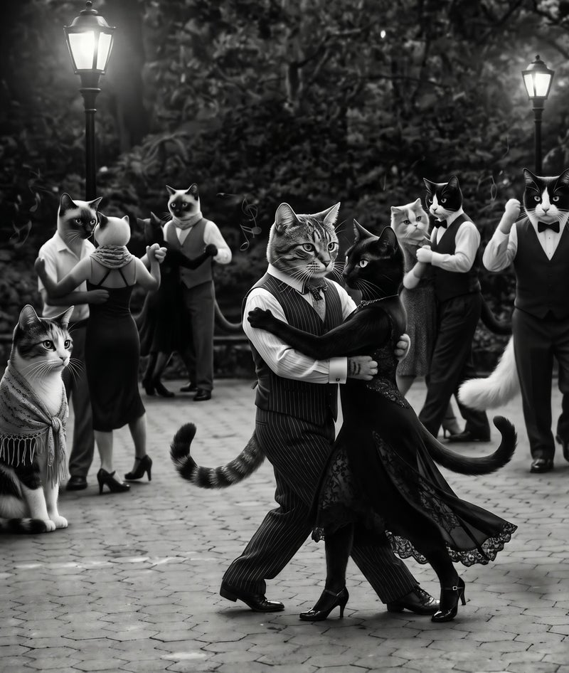 TNESSENTIAL Cat Tango Print – Black Cat Wall Art, Dancing Feline Poster, Anthropomorphic Cat Art, Tango Lovers Decor, Cat Lovers Gift, Unique Wall Art - Image 2