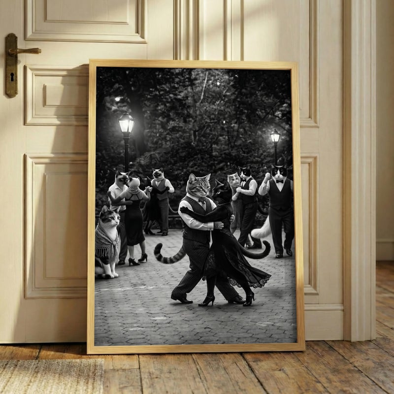 TNESSENTIAL Cat Tango Print – Black Cat Wall Art, Dancing Feline Poster, Anthropomorphic Cat Art, Tango Lovers Decor, Cat Lovers Gift, Unique Wall Art - Image 4