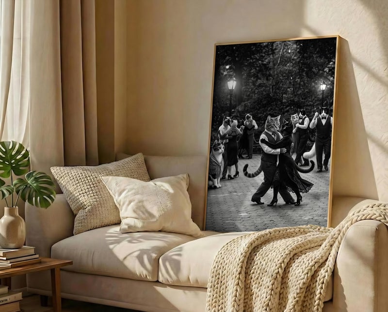 TNESSENTIAL Cat Tango Print – Black Cat Wall Art, Dancing Feline Poster, Anthropomorphic Cat Art, Tango Lovers Decor, Cat Lovers Gift, Unique Wall Art - Image 3