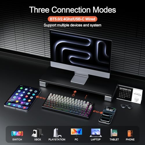 Gurjot Wireless Mechanical Keyboard, 75% Hot Swappable Custom Keyboard, Side Printed PBT Keycaps,BT/2.4GHz/USB-C, Hot Swappable, Knob, RGB Backlit, Mechanical Gaming Keyboards for PC/Tablet/PS/Xbox - Image 3