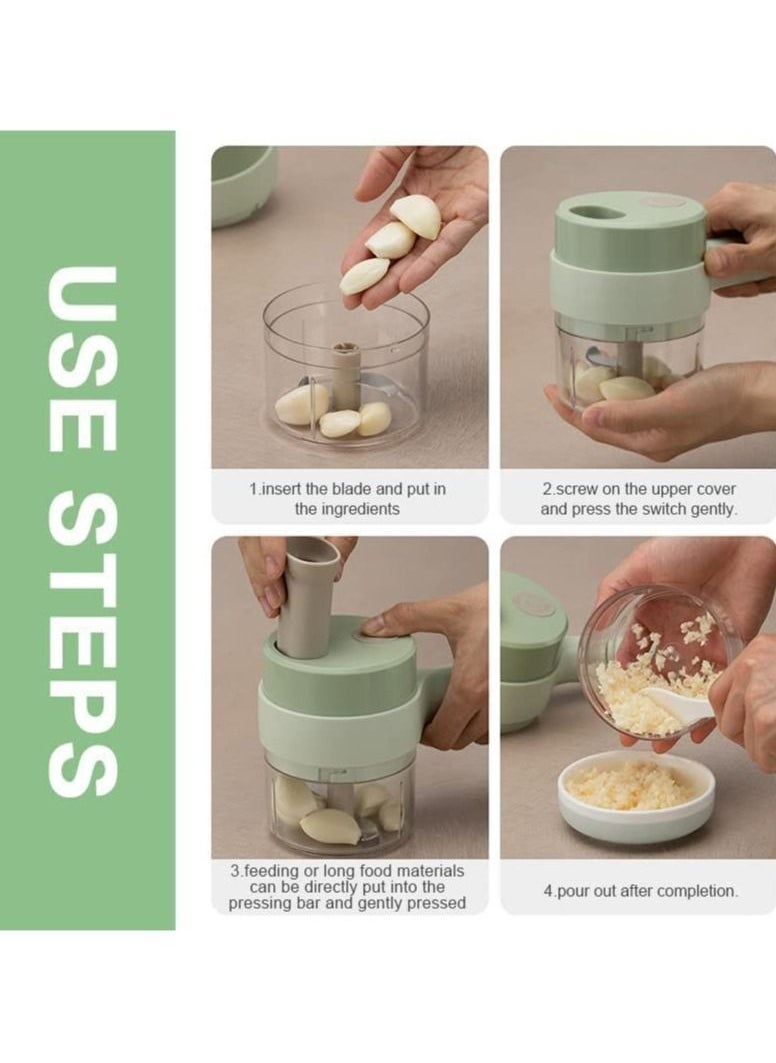 4 in 1 Portable Electric Vegetable Cutter Set,Gatling Vegetable Chopper Mini Wireless Food Processor,Garlic Chili Onion Celery Ginger Meat Garlic Chopper with Brush - Image 3