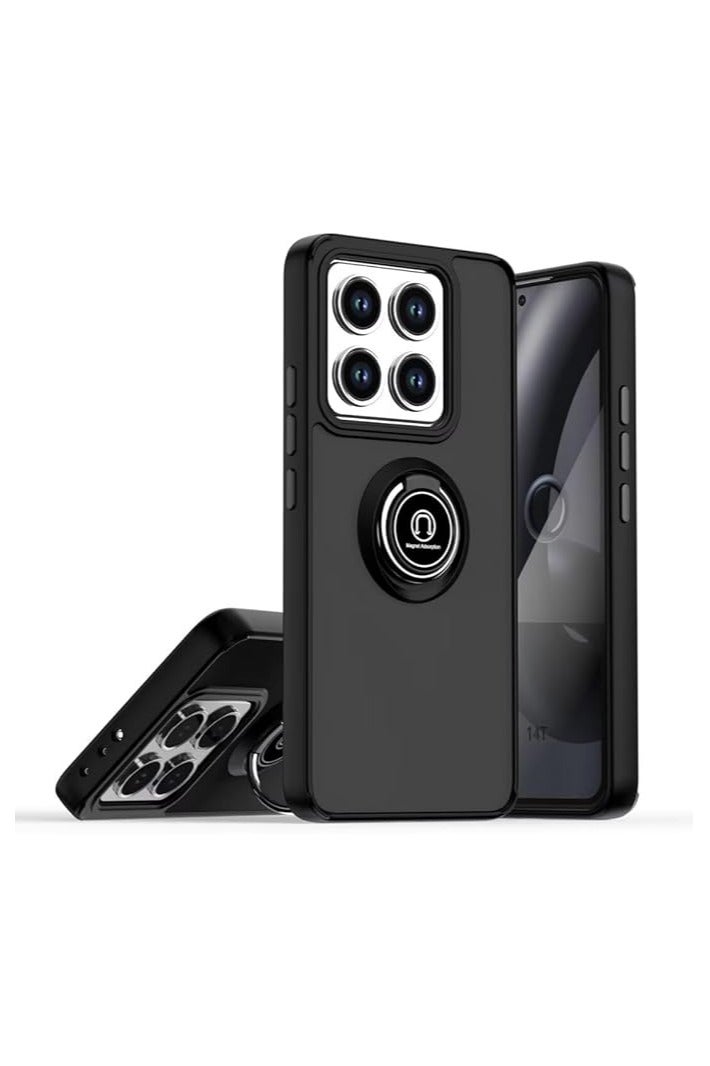 Xiaomi Redmi Note 14 Case Flexible Silicone Protective Bumper Camera Protection Thin Translucent Shockproof Matte Cover with 360 rotational Car Mount Magnetic Ring Holder For Redmi Note 14 5G  Black